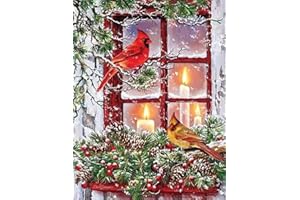 PAINTCOLOR Christmas Stamped Cross Stitch Kits, Cardinal Bird Counted Crosss-Stitch Kit for Adults Beginners DIY Printed Cross Stitch Pattern Needlepoint Kits Arts and Crafts Embroidery Kits for Home Decor