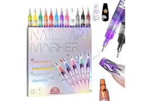 Hinourisha12pcs 3D Nail Art Pens, Nail Art Marker Set, 0.5mm Fine Tip Nail Art Pens for painting nails, Nail Polish Pen Quick-drying Waterproof for Paint Point Line Art Manicure Tools for Girls Gift