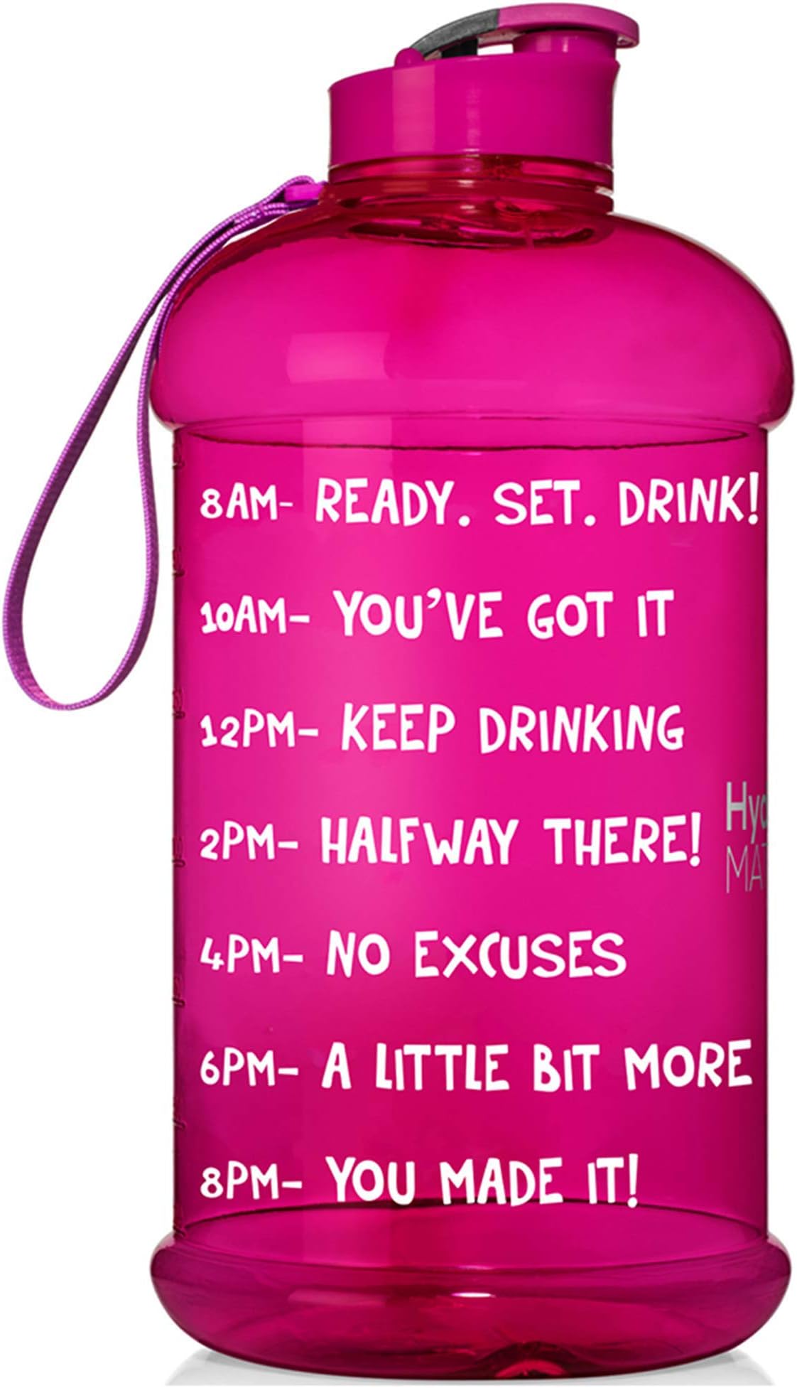 HydroMATE Half Gallon Motivational Water Bottle with Time Marker Large BPA Free Jug with Handle Reusable Leak Proof Bottle Time Marked to Drink More Water Daily
