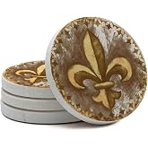 Thirstystone Absorbent Drink Coaster Set Fleur de Lis | 4" Diameter, Manufactured in the USA, Absorbent