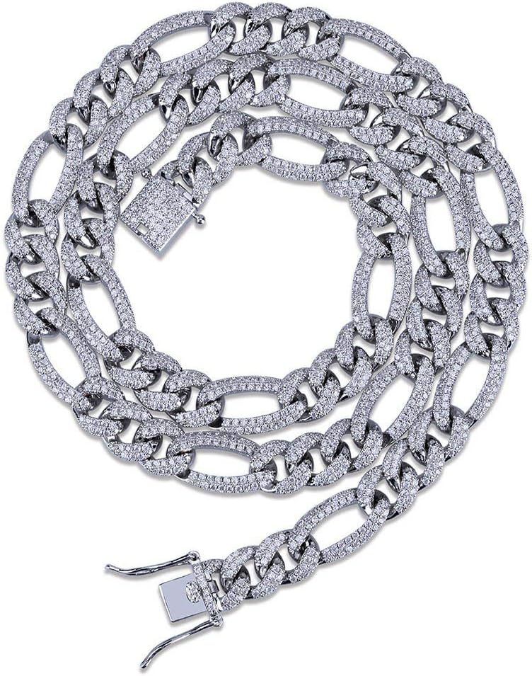 Iced Out Cuban Link Chain Necklace Men 10MM CZ Figaro Link Chain Choker Necklace