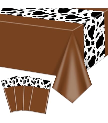 Cow Print Plastic Tablecloth - Brown Highland Cow Pattern 52x87 Inches (2 Pack) Western Party Decor