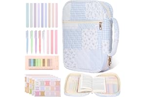 Bible Study Supplies Journaling Kit, Bible Cover Case for Women Men, Quilted Bible Carrying Bag with Highlighter Tabs, Large 