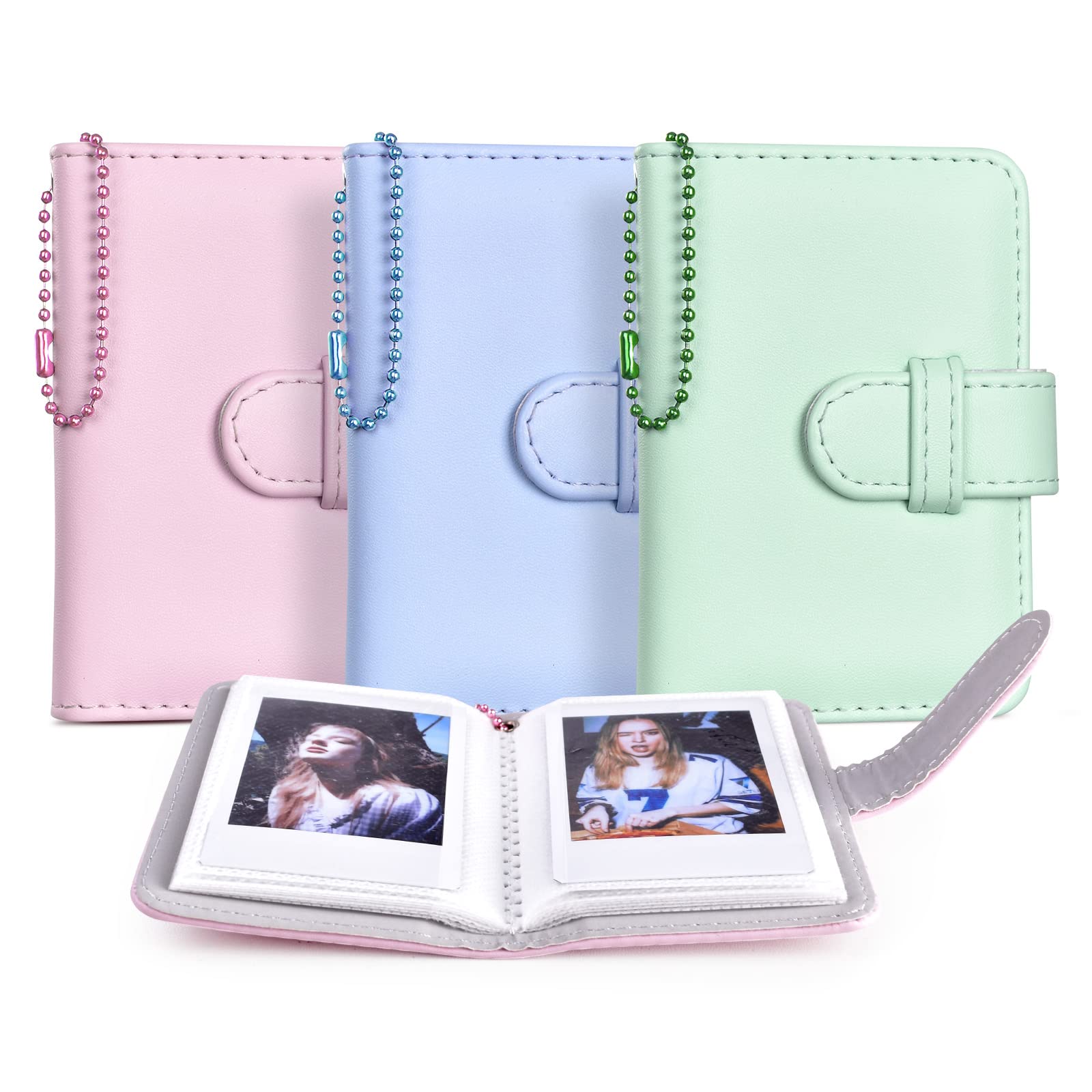 HIYQIN 3 Pack - Mini Photo Albums for Fujifilm Instax Mini Film 54x86mm, 2x3 Pocket Size Photo Album for Fujifilm Instax Mini 13 12 11 9 8 7s 8+ 99 EVO LiPlay/LiPlay+ - Pink/Green/Blue