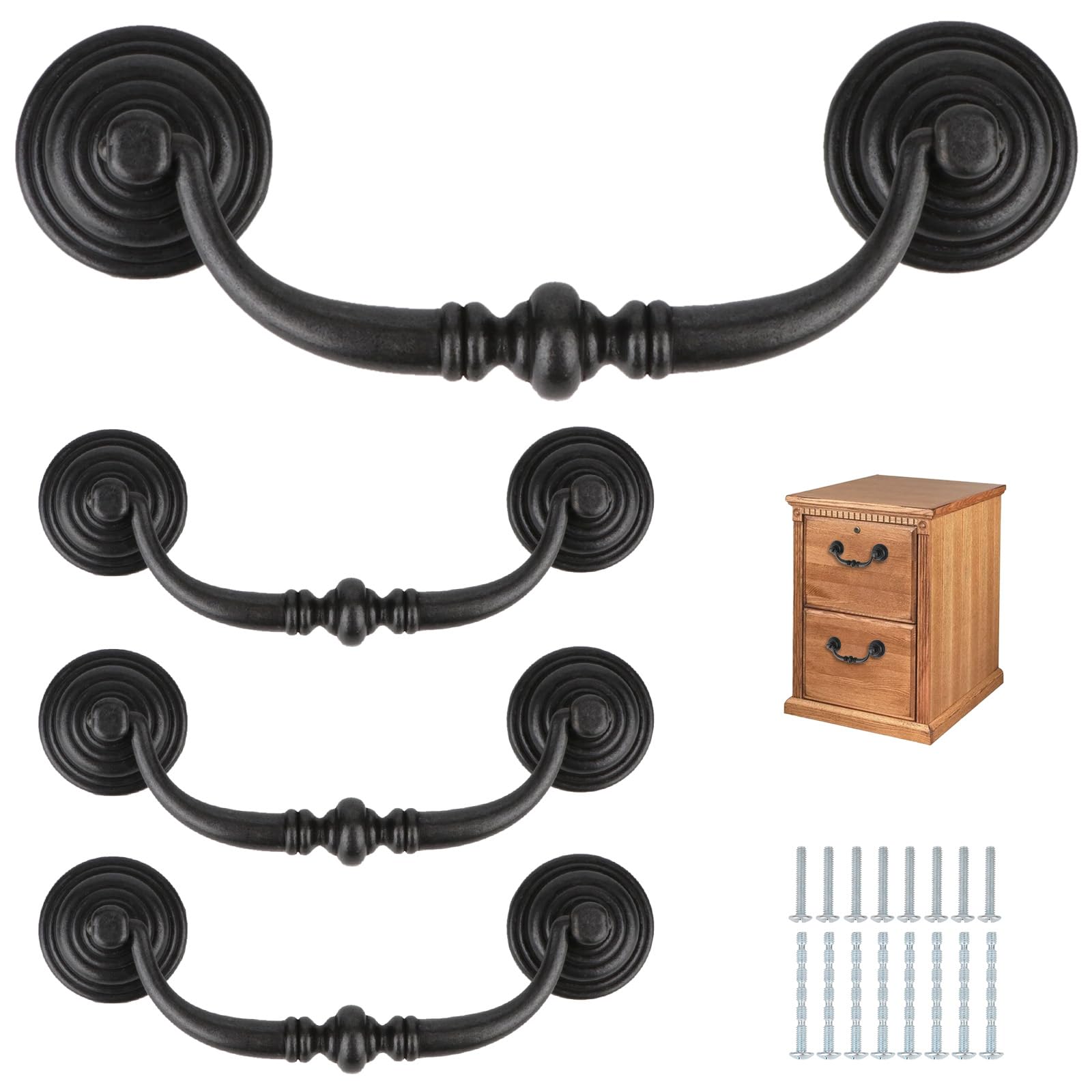 Photo 1 of Brosay Antique Drop Bail Drawer Pulls Shabby Chic Drawer Handles Vintage Cabinet Handles for Kitchen Cabinets Dresser Cupboard Wardrobe 4 Pcs (Iron Black, L)