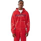 True Religion Men's Cinched Big T Zip UP Hoodie – Full Zip Sweatshirt with Contrast Stitching