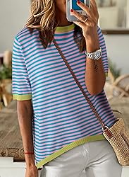 Dokotoo Summer Tops for Women Fashion Striped Shirt