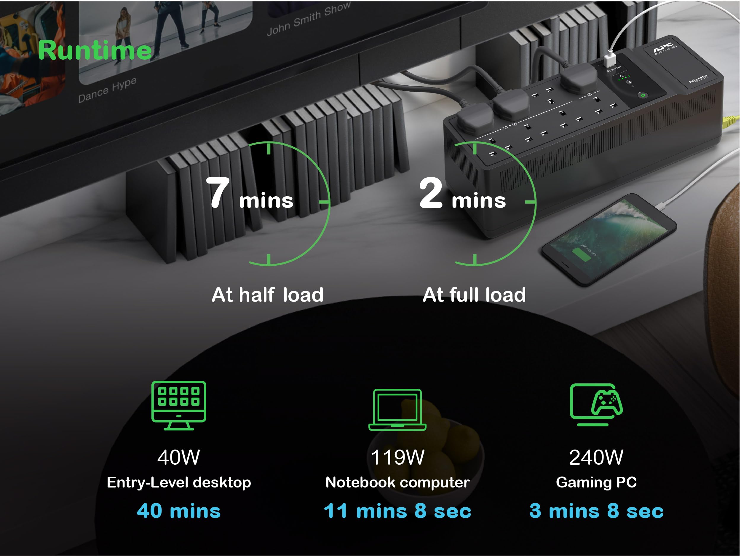 Apc Back-Ups Be500G2-Gr 500Va Ups Front Panel Showing Led Status Indicators