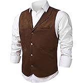Giftdigger Men's Faux Suede Leather Suit Vest,Vintage Western Cowboy Casual Slim Dress Vest,Waistcoat for Wedding