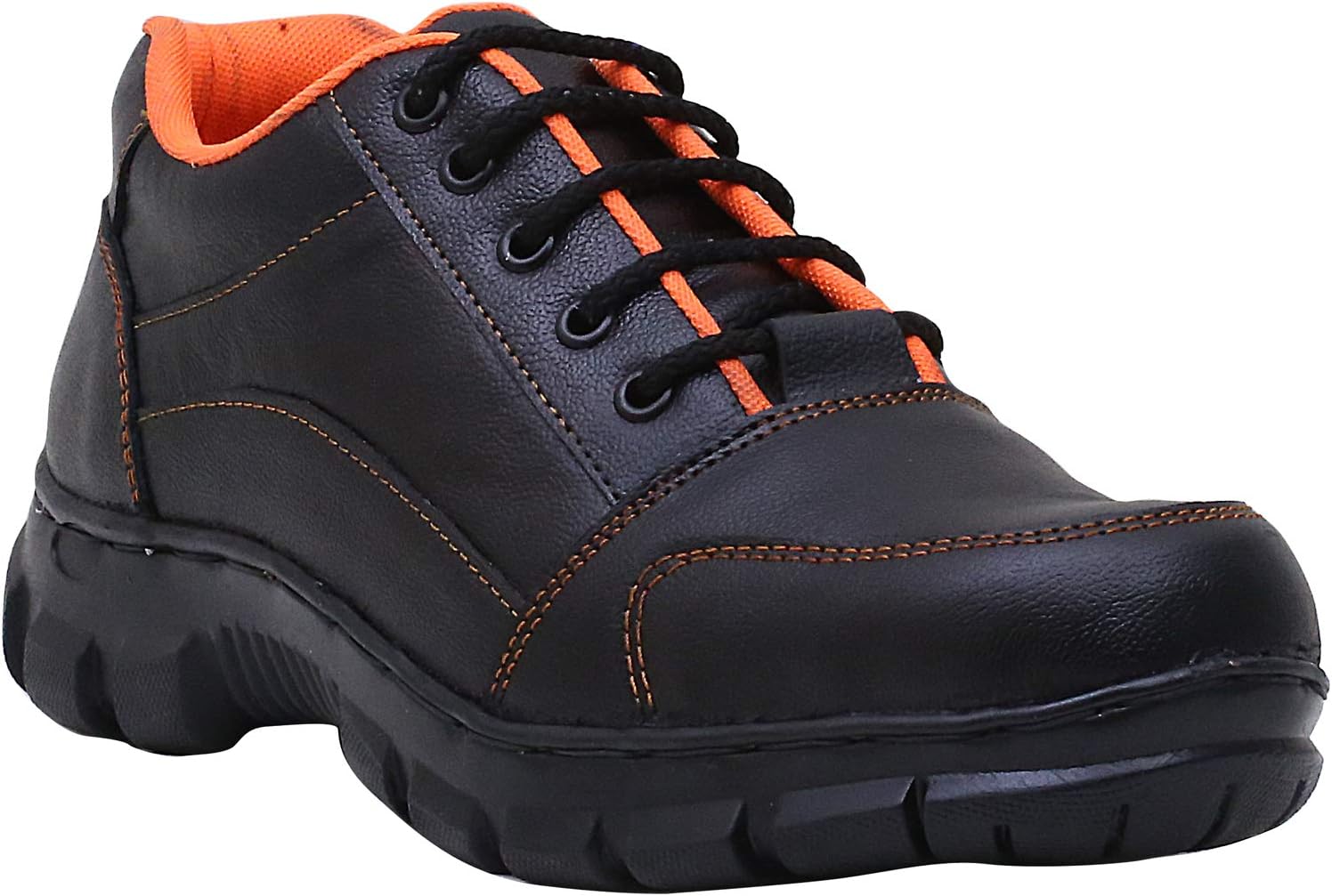 Pugmate Men's Leather Steel Toe Black Safety Shoe, Anti Skid Safety Shoes for Men (8)