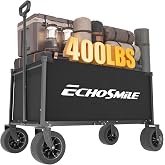 EchoSmile Collapsible Wagon Cart, Heavy Duty 400lbs Capacity, Black | All-Terrain Big Wheels&middot;Reinforced Bottom Frame&middot;Utility&middot;Grocery&middot;Beach&middot;Camping&middot;Sports