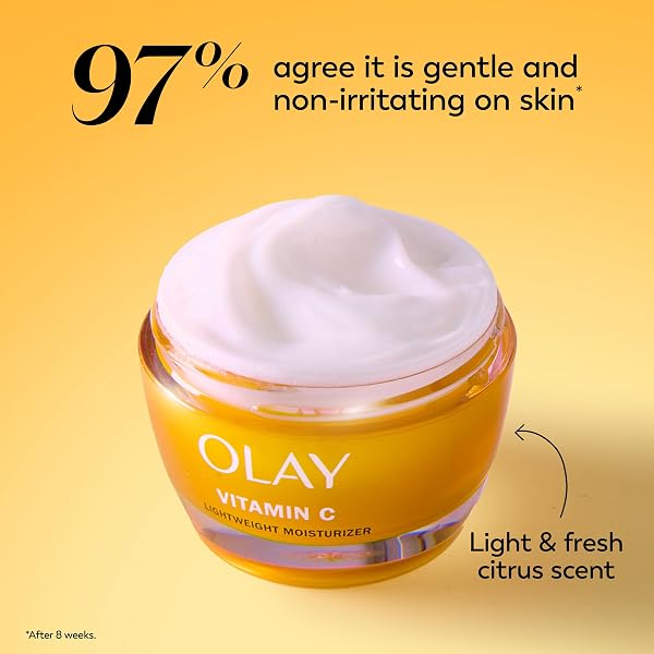 OLAY VITAMIN C FACE MOISTURIZER, BRIGHTENING CREAM FOR WOMEN, INSTANT HYDRATION, EVENS TONE, DARK SPOT & HYPERPIGMENTATION REDUCTION, GLOWING SKIN CARE – NIACINIAMIDE, LACTIC ACID, 1.7 OZ