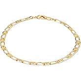 Barzel 18K Gold Plated Figaro Mariner Link Anklet For Women - Made In Brazil