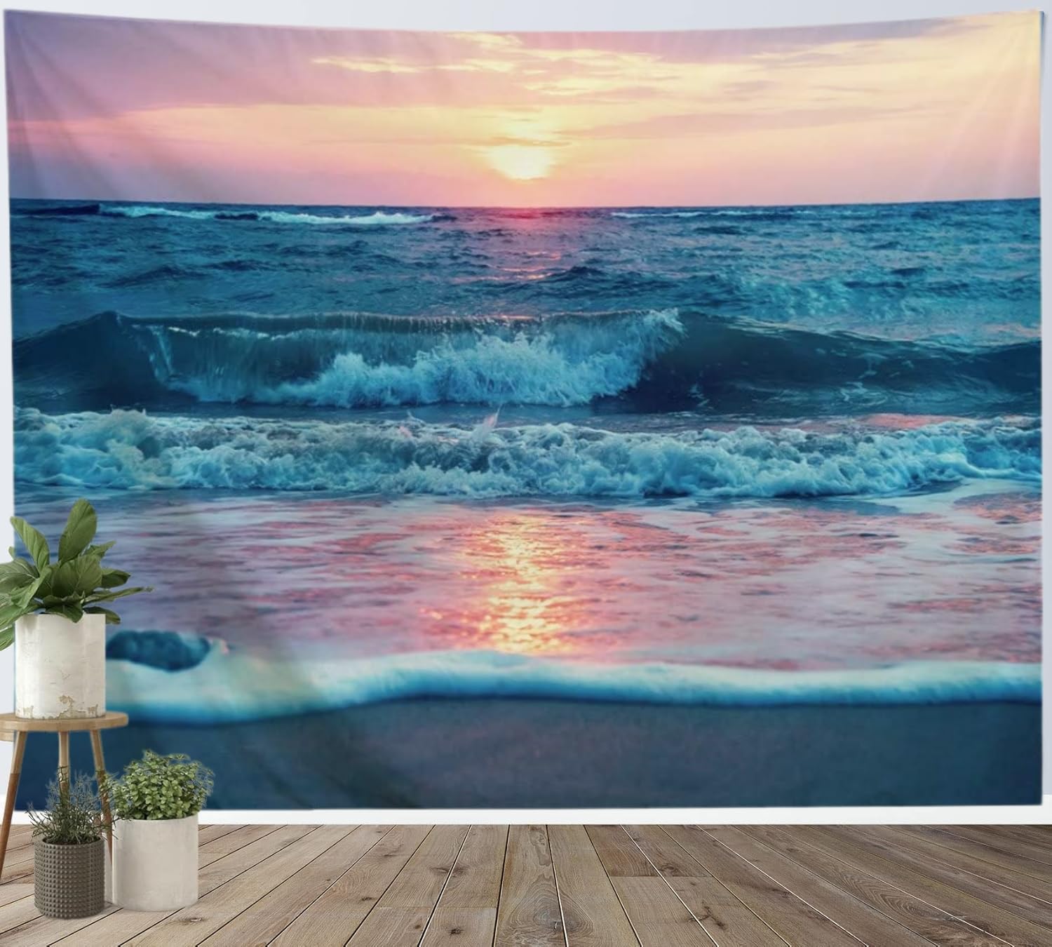 IcosaMro Ocean Tapestry Wall Hanging, Sea Beach Wave Sun Cloud Landscape Scenery Nature Wall Art [Double-Folded Hems] Bohemian Home Decor for Bedroom, Dorm, College, Living Room, 60x82.7, Blue