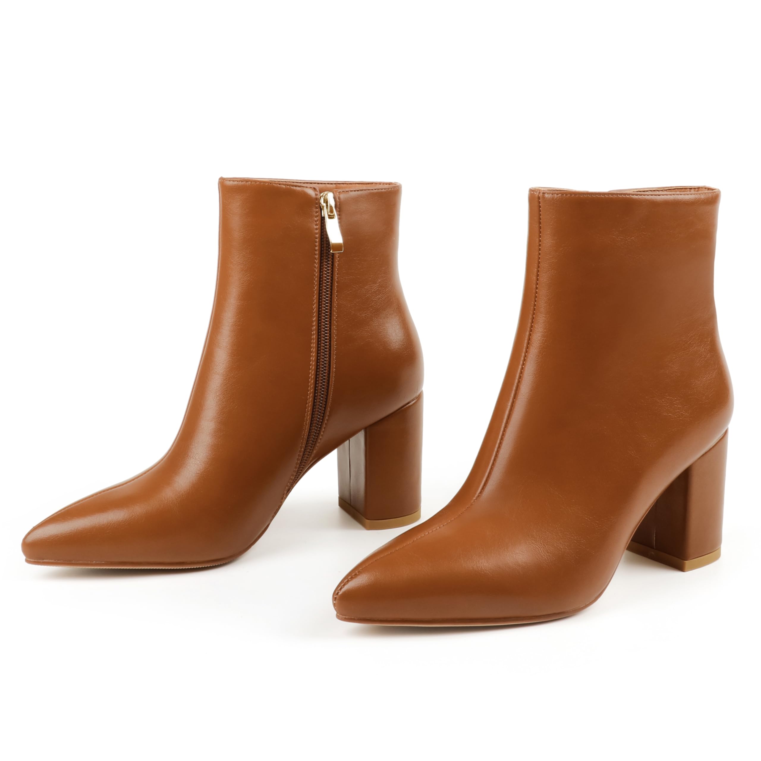 JOY IN LOVE Women's Chunky Heel Ankle Boots - Pointed Toe, Zipper Closure, Black Velvet Lining