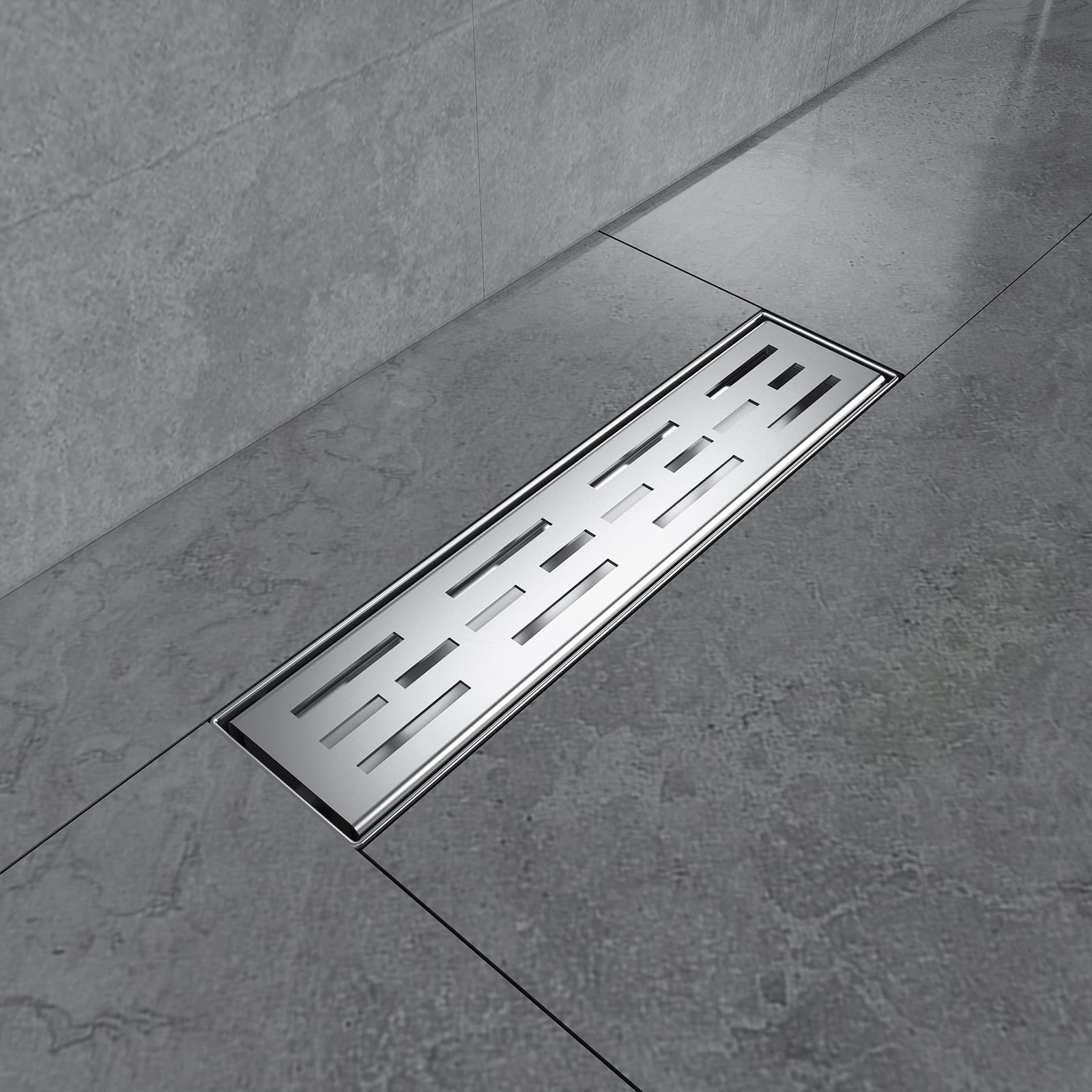 EMKE Shower Channel 30 cm Stainless Steel Shower Drain Flat Siphon with Odour Stop/Hair Strainer Edge Drain, Side Row Design Shower Drain Channel Shower Drain for Bathroom