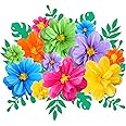 Geyee 12 Pcs 20" Large Fiesta Tissue Paper Flowers and 16 Pcs Leaves, Giant Colorful Mexican Crepe Flowers Pom Poms for Floral Party Backdrop Wall Carnival Wedding Birthday Decoration(Cute Color)