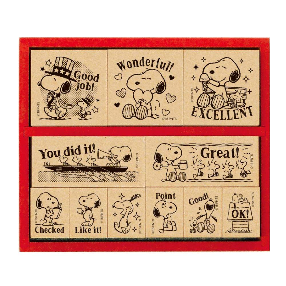 Beverly Snoopy Stamp Hanko Wooden Reward Stamp Set, English SDH-112