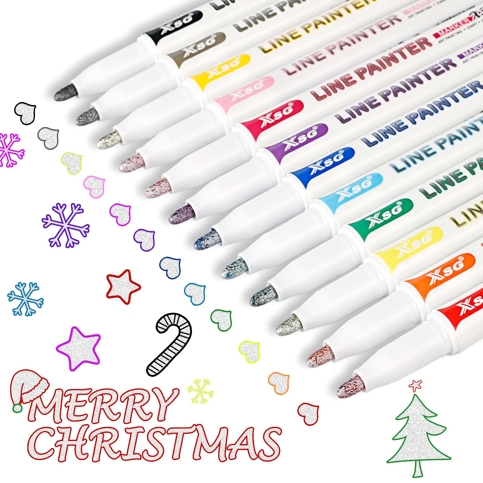ABEIER Glitter Pens Outline Marker Pens,12 Double Line Outline Pens Metallic Markers Pens,Gifts for Metallic Markers Pens for Arts and Crafts, DIY Projects, Greeting Cards,Nail