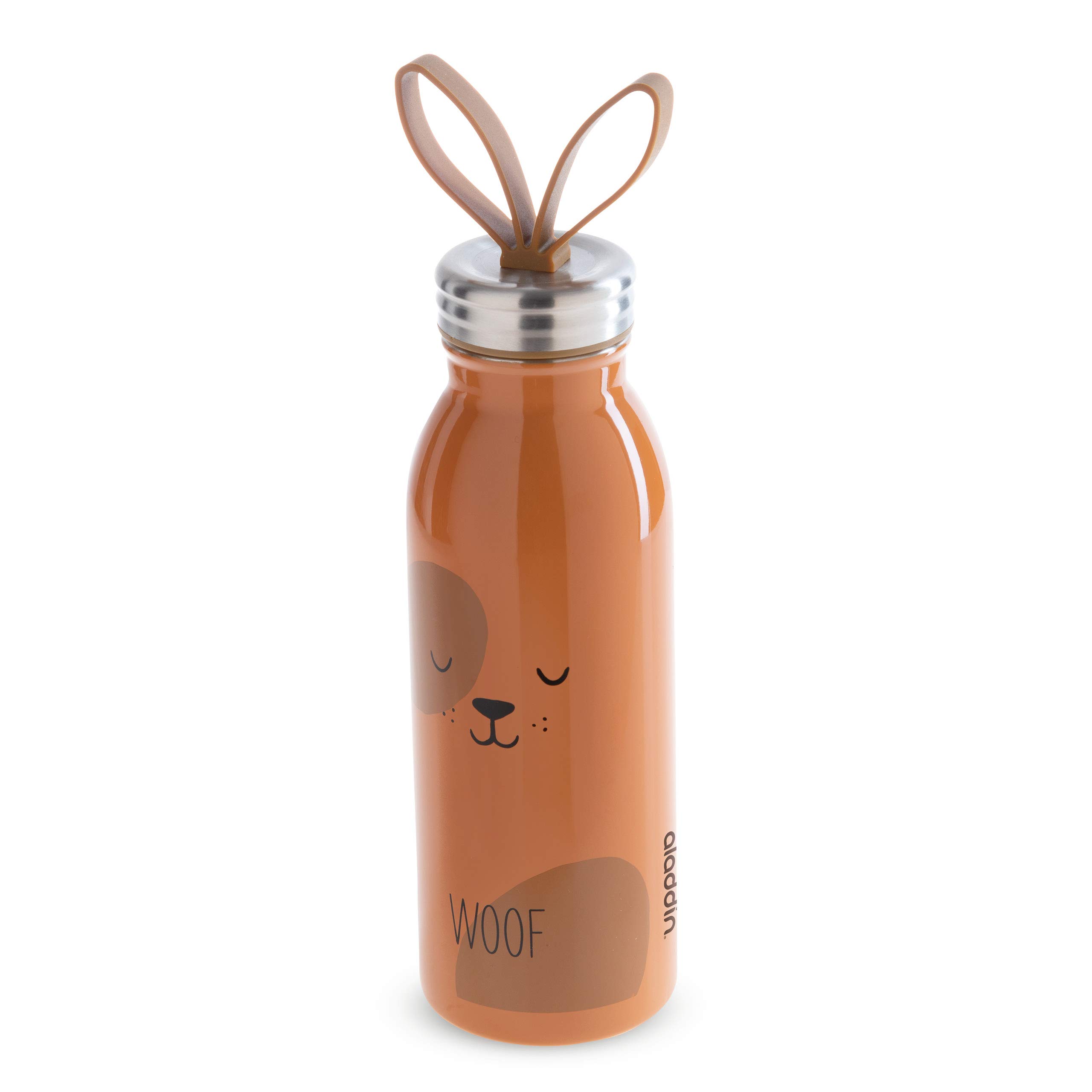 Aladdin Zoo Thermavac Stainless Steel Water Bottle 0.43L Dog – Soft Silicone fingerloop - Double Wall Vacuum Insulated Reusable Water Bottle - Keeps Cold for 7 Hours - BPA-Free - Leakproof