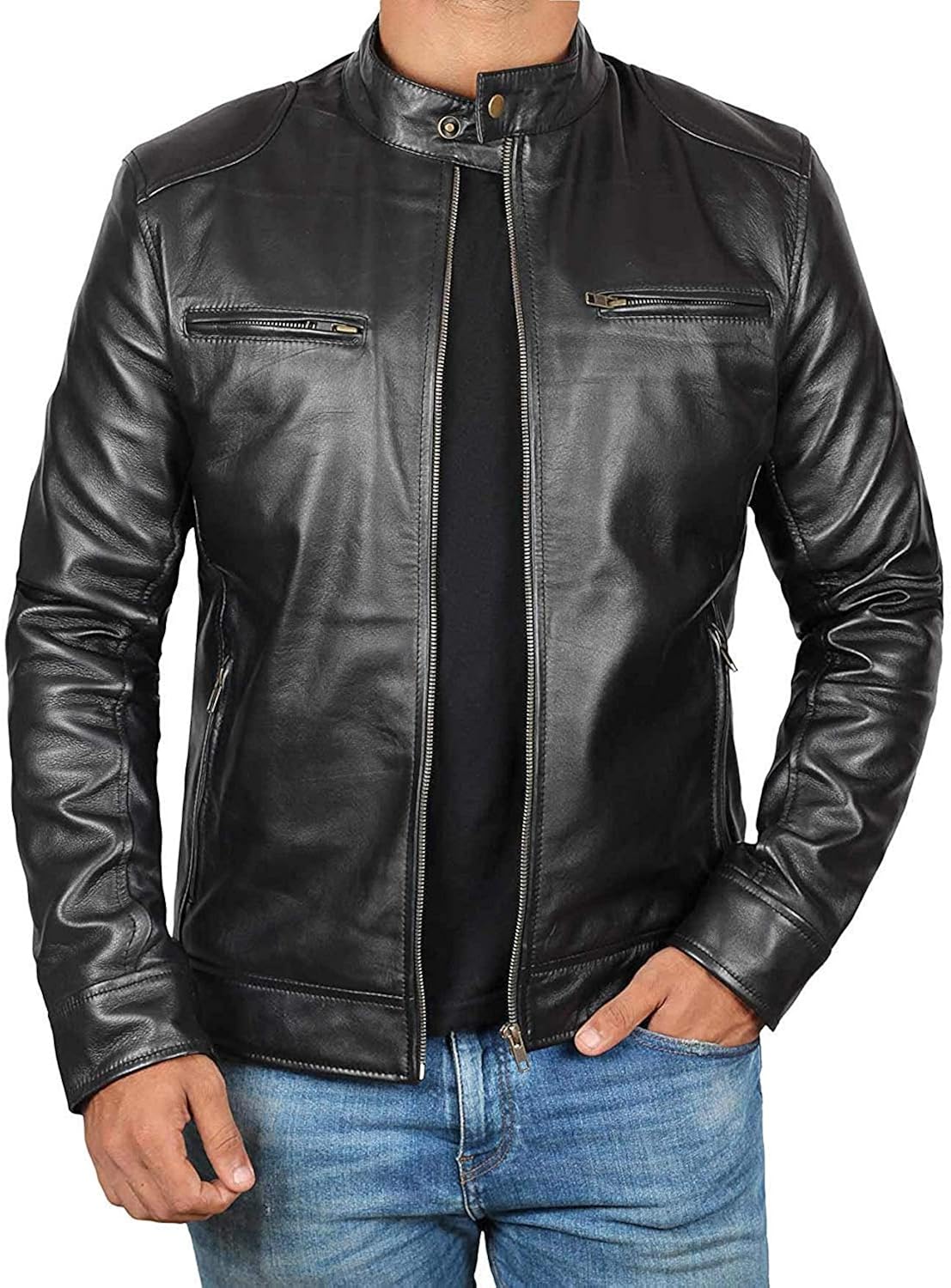 Mens Leather Jacket Real Lambskin Motorcycle Jacket for Men at  Men’s Clothing store