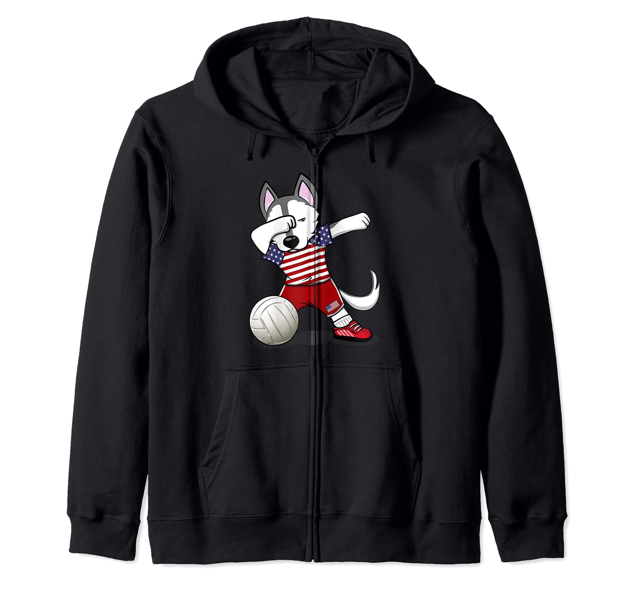 Dabbing Husky United States Volleyball Fans American Flag Zip Hoodie