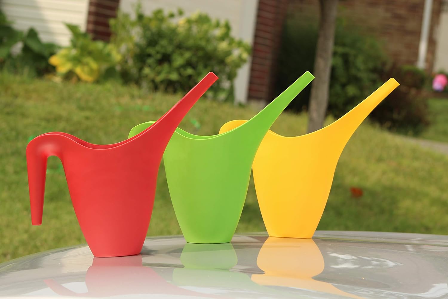 Ashman Set of 3 Watering Can, Indoor and Outdoor Use, Red, Green, Yellow, 2 Liter Capacity, 3 Pack : Garden & Outdoor