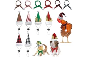 GENERIC ShuRung 12Pcs Christmas Pet Chicken Hat Scarf Small Animal Xmas Santa Mini Chick Guinea Pig Bunny Hats with Adjustable Chin Strap for Duck Hamster Chinchilla Pets, Green,Black