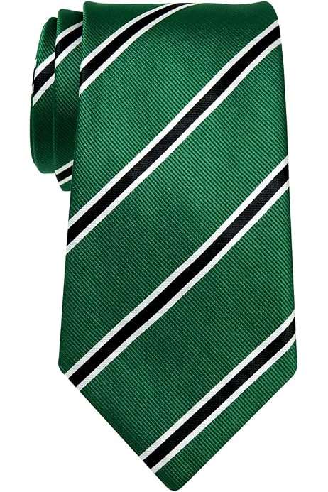 Retreez Men's Microfiber Necktie | Three-Color Stripe Woven Tie In Navy Blue & Green | 58in Length