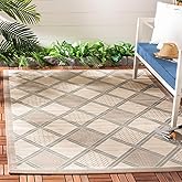 SAFAVIEH Washable Rug Outdoor Courtyard Collection - 6'7" x 9'6", Beige & Dark Beige, Non-Shedding & Easy Cleaning, Ideal for