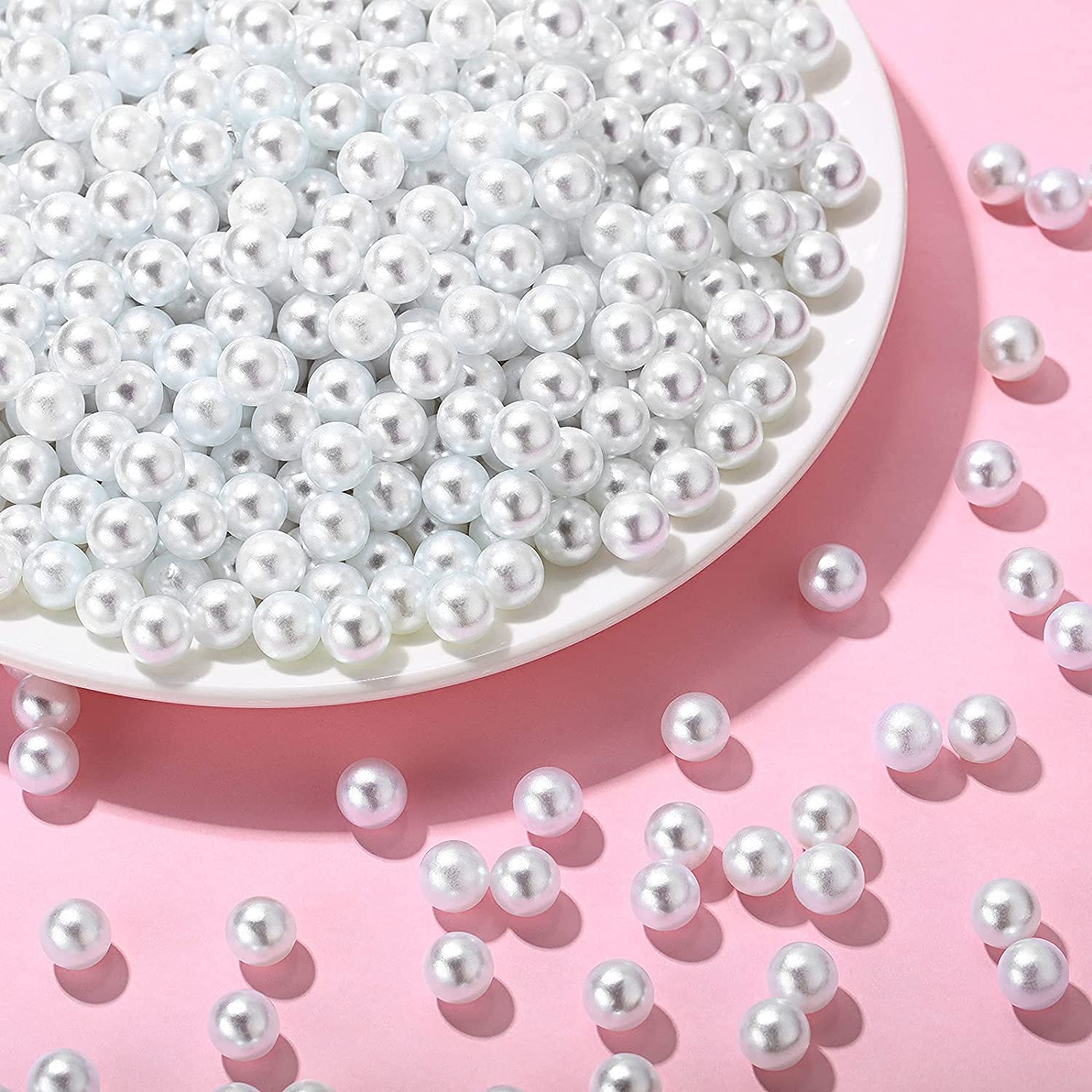 Luster Faux Pearl Beads – No-Hole Round Acrylic Beads for Vase Fillers, Table Scatter, Wedding & Party Decoration (1000pcs) (White)