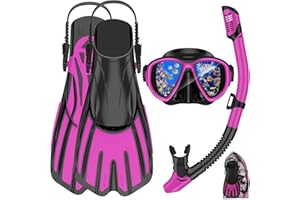 ACQCES Snorkeling Gear for Adults,3 in 1 Snorkel Set with Panoramic View Diving Mask Anti-Fog Anti-Leak,Dry Top Snorkel,Fins and Travel Bag for Swimming,Snorkeling and Travel Diving