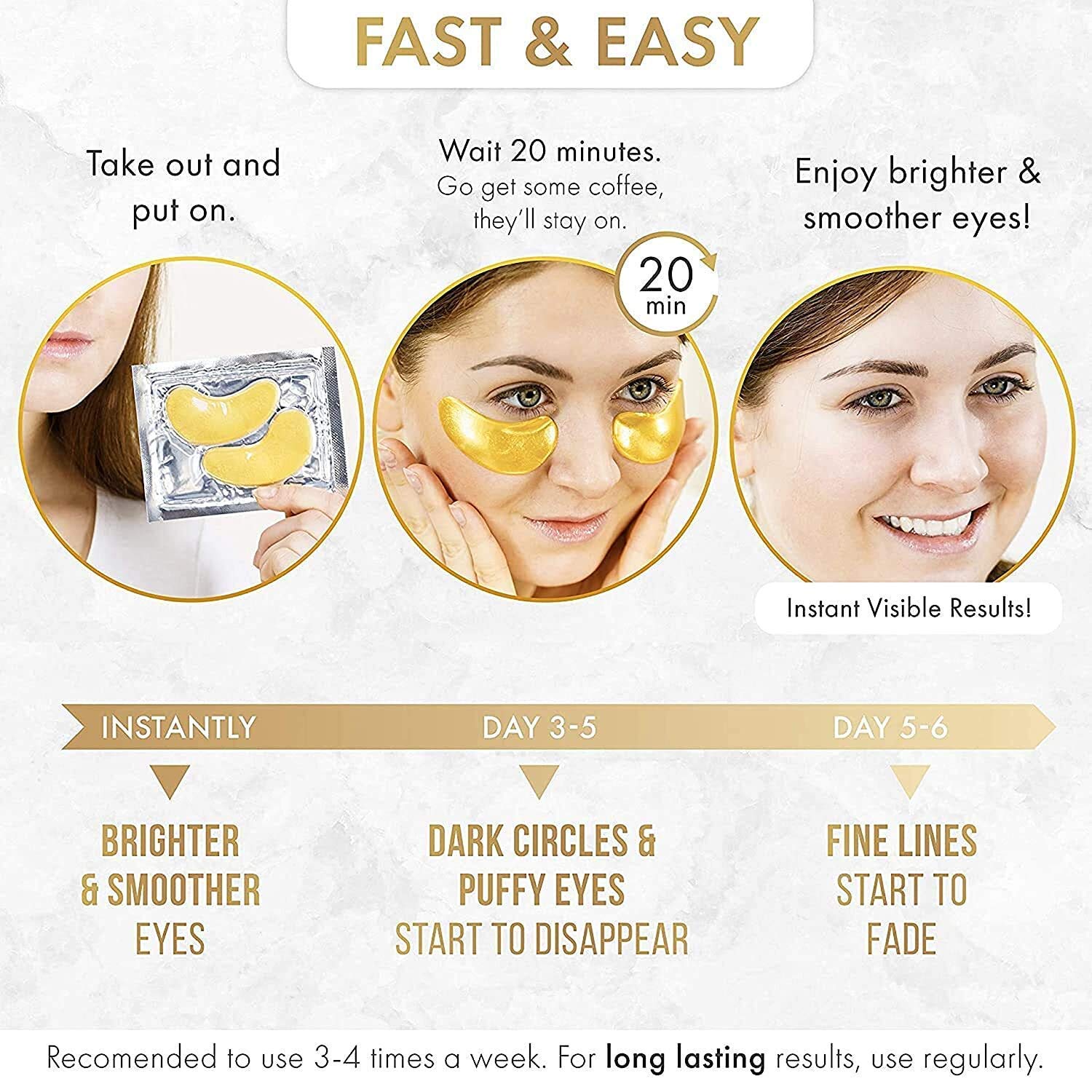 24K Gold Eye Mask– 20 Pairs - Puffy Eyes and Dark Circles Treatments – Look Less Tired and Reduce Wrinkles and Fine Lines Undereye, Revitalize and Refresh Your Skin: Beauty