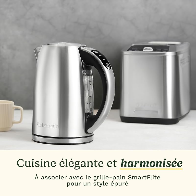 Bouilloire Électrique SmartElite 1,7L Inox – Écran tactile, Température réglable 50–100°C, Ébullition rapide 3 kW, Filtre anticalcaire lavable, Bec précis