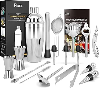 17 Stück Cocktail Set + 1 Cocktailbuch, RATEL Edelstahl Cocktail Mixing Shaker Set, Professionelles Barzubehör Werkzeug Party Essential cocktailshaker Mit 750ml Cocktail Shaker, Sieb, Cocktailbuch Usw