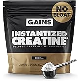 Gains in Bulk Instantized Creatine Monohydrate for Women and Men, Soluble Creatine Powder, Supports Muscle Building, Strength and Performance, Bodybuilding Supplements, Unflavored, 30 Servings