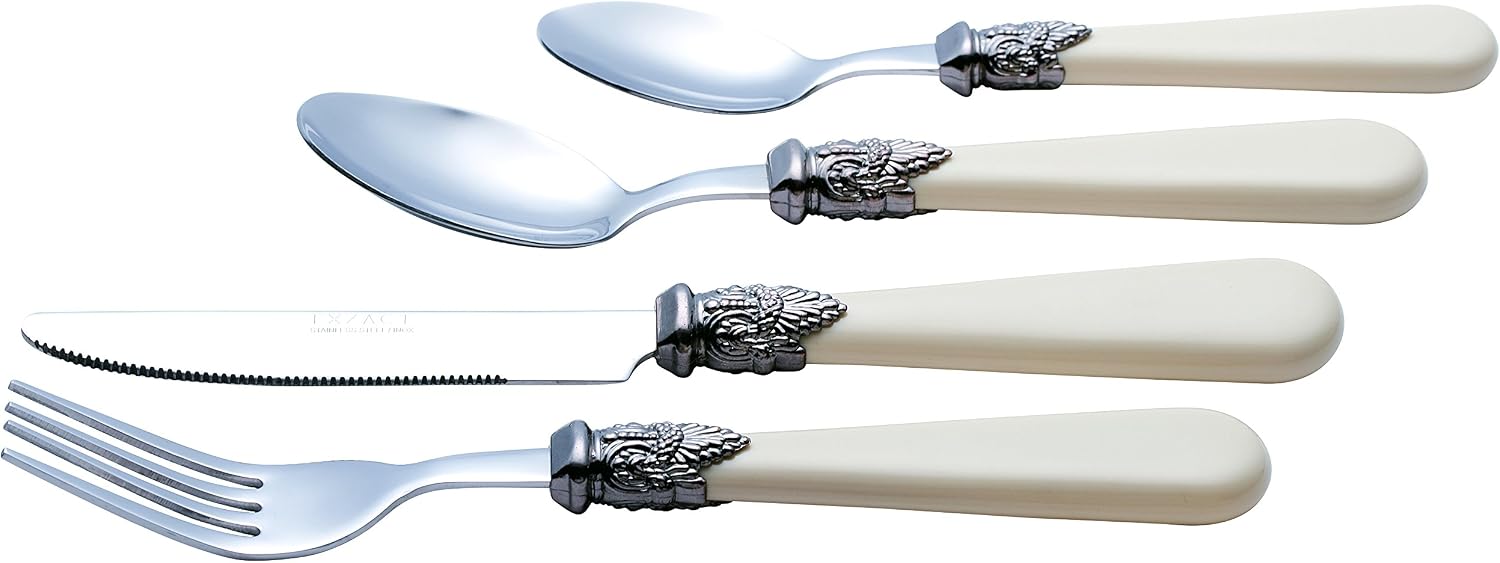 Exzact Cutlery Set 16pcs Stainless Steel, Vintage Style Antique Cream Handles ABS, Elegant Retro Style - Image 4