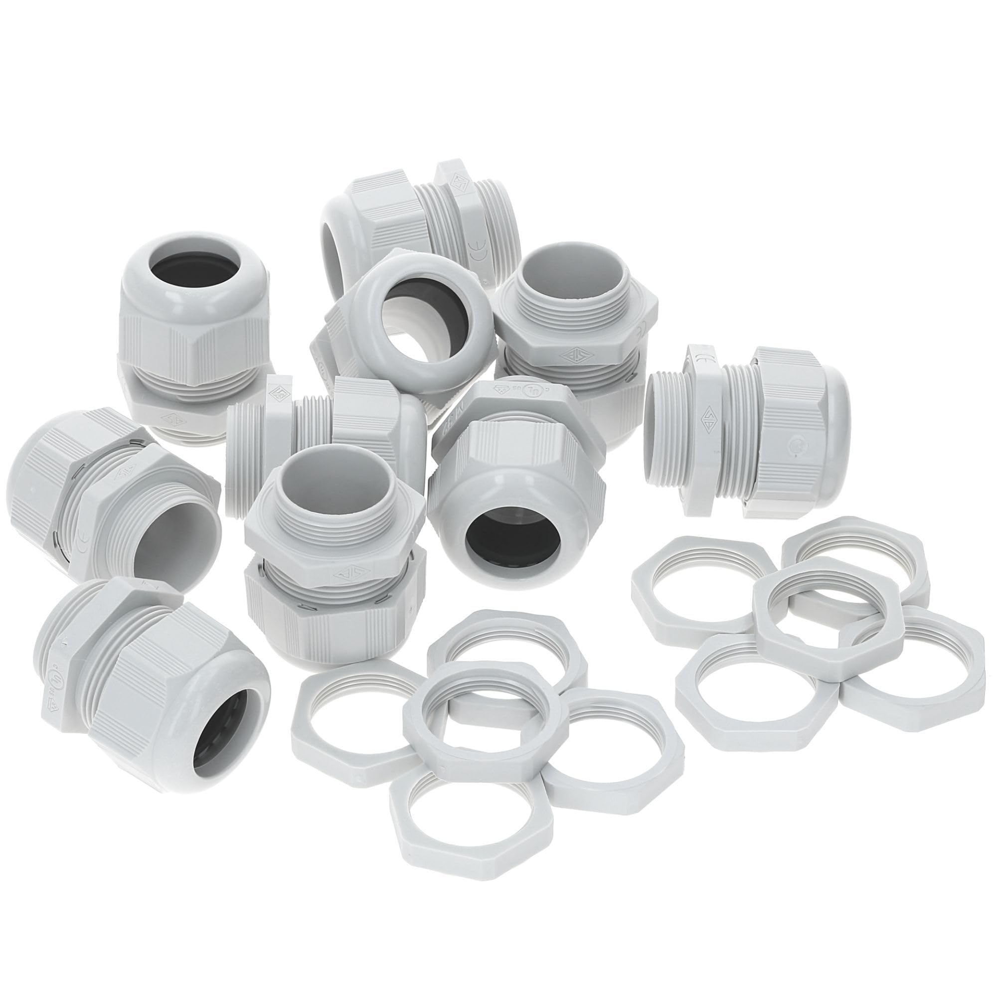 Pack of 10 Kalitec M63 Cable Gland Plastic 35.0-48.0 mm I M63 Locknut Plastic Light Grey I Waterproof Cable Grommet I Cable Gland Set M63