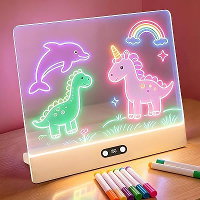 Quadro LED recarregável, quadro negro LED luminoso de 35 x 26 cm para crianças, 8 cores, 3 modos de iluminação, apagável, quadro mágico acrílico, presente criativo para crianças - branco