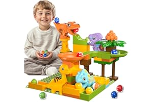 Fygurso Marble Runs for Kids 4-8, Dinosaur Toys, Interactive Learning STEM Building Toys with 4 Race Track, Compatible with All Major Brands for Toddler Kids Ages 3 4 5 6 7 8+ Boys Girls Gifts (Green)