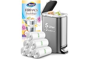 5 Liter 180 counts Small Strong Trash Bags Garbage Bags by Teivio, Bathroom Fit 5-7.5 liters Trash Can Bin Liners, Small Plas