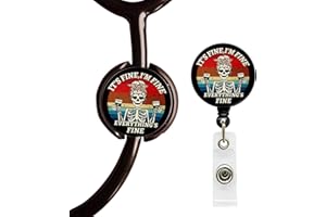 ROFLYER Stethoscope ID Tag Stethoscope Label Charm, Name tag, Medic, Nurse, Doctor, Vet, EMT Come with 1 Retaractable Badge Reel (Skull Fine)