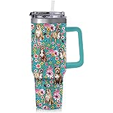 Yogusut Pitbull Gifts for Women, 40oz Stainless Steel Insulated Tumbler Travel Mug Cup with Handle Straw, Gifts for Dog Mom Dog Lover