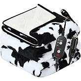 Sino Salected Cow Print Heated Car Throw Blanket, Updated 12/24 Volt Electric Blanket, 3 Heating Levels & 4 Hours Auto Off, Portable Heated Blanket for car, Truck, SUV, RV & Camping, Washable