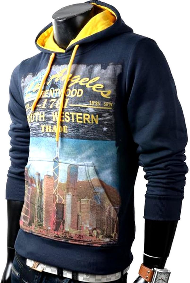 Herren Hoodie Pullover Los Angeles Style Sweatjacke Pulli (L, Blau