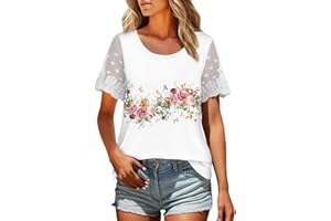COTECRAM Womens Lace Short Sleeve V Neck T Shirts Summer Casual Tops Loose Fit Tees Ladies Dressy Blouses 2024 Trendy