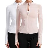 Simlakey 2 Pack Women's UPF 50+ Sun Protection Jackets Cooling Athletic Lightweight Cropped Full Zip Long Sleeve Shirt Hiking
