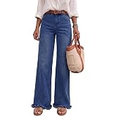 RICHSTORY Wide Leg Jeans for Women Trendy High Waisted Stretchy Baggy Jeans Ruffle Hem Denim Pants with Pockets