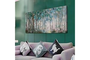 Ardemy Green Tree Canvas Wall Art Forest Landscape Picture Nature Painting， Abstract Wall Art Artwork Wall Decor Living Room Bedroom kitchen Dining Home Office, 40"x20"