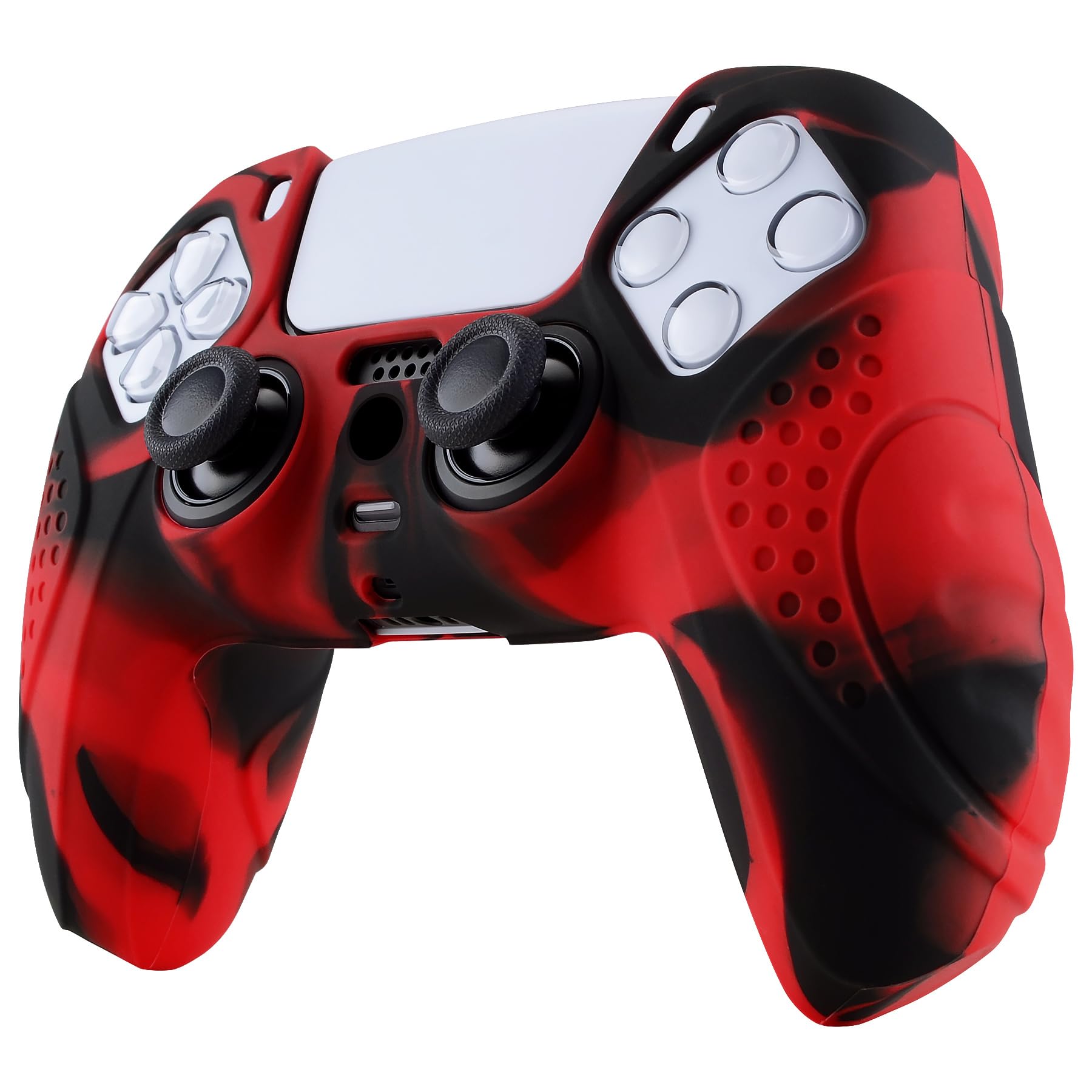 eXtremeRate PlayVital Guardian Edition Ergonomic Soft Anti-Slip Controller Silicone Case Cover for ps5, Rubber Protector Skins with Black Joystick Caps for ps5 Controller - Red & Black